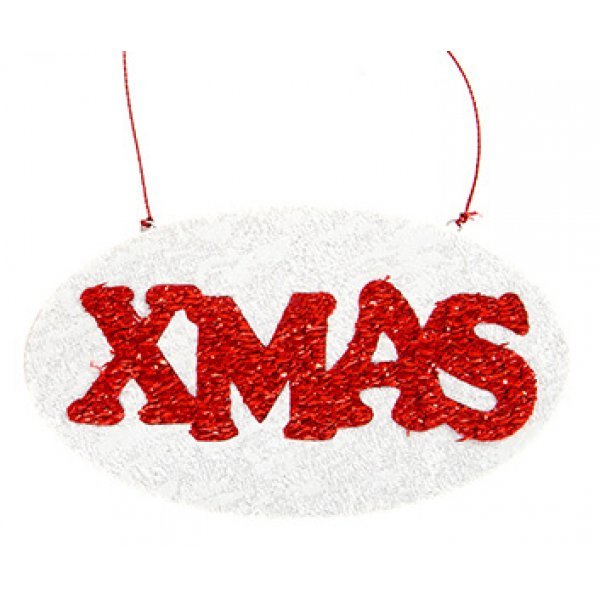 Χριστουγεννιάτικη Κρεμαστή Ταμπέλα, Λευκή με Κόκκινο "XMAS" (14cm)